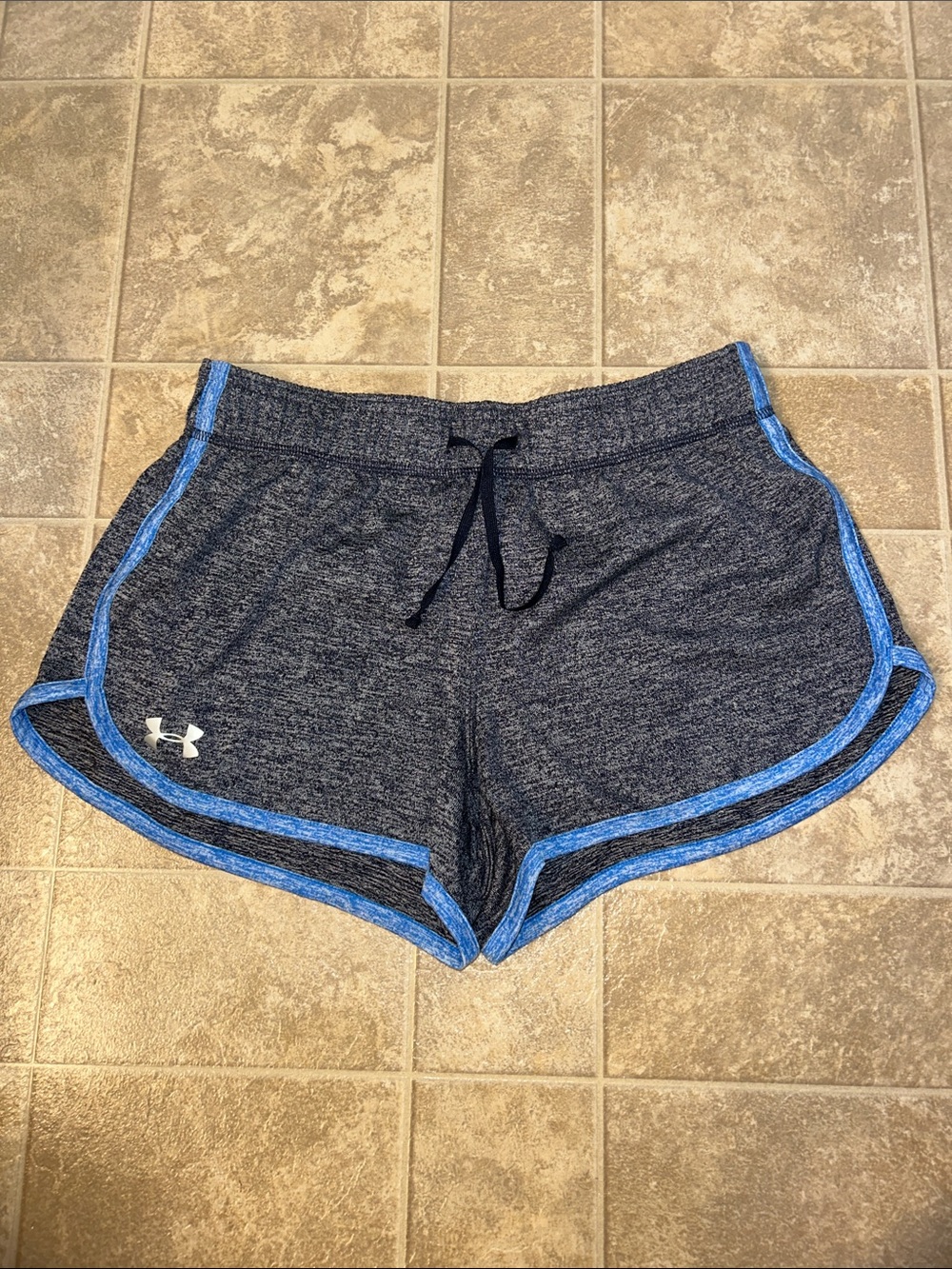 Under Armour Women's Dark Gray Heather Athletic Shorts with Blue Trim